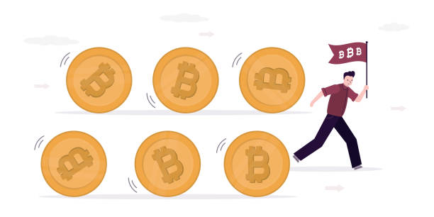 istock Business man or crypto investor holding flag control flow of cryptocurrency. Rolling bitcoins, financial activity to making money. Profit from cryptocurrency trading, 1909090817