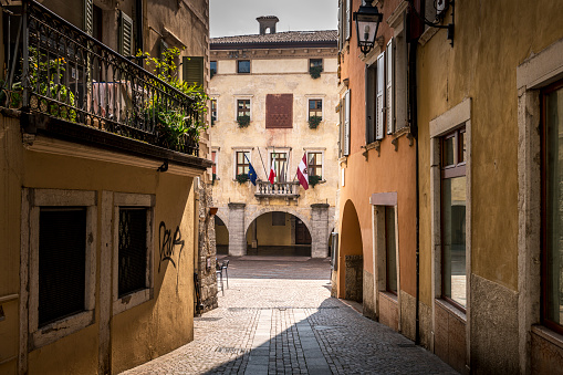 View of a narrow street in the Italian city Bari. Bari is the capital city of the Metropolitan City of Bari and of the Apulia region, on the Adriatic Sea, in southern Italy