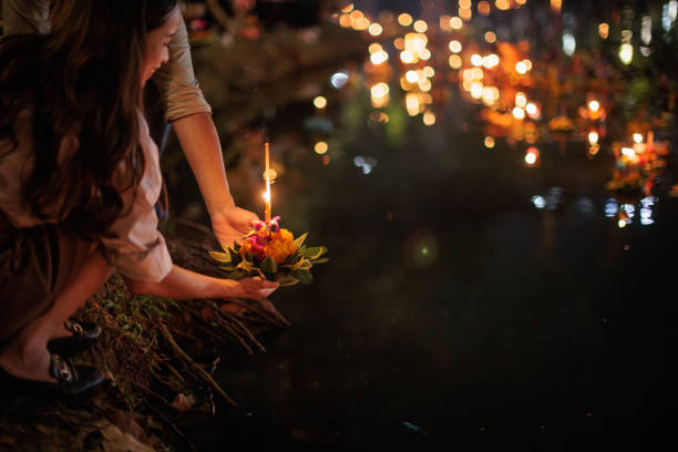istock Couple's krathong offering at Loy Krathong 1909092882