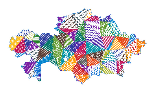 Kid style map of Kazakhstan. Hand drawn polygons in the shape of Kazakhstan. Vector illustration.
