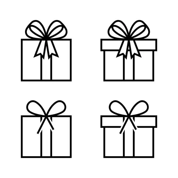 Vector illustration of Gift Box Line Icon Set Vector Design.