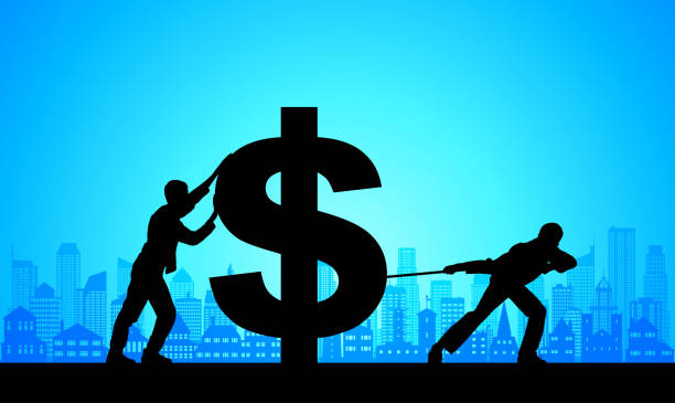 arbeit und dollars - pushing pulling men silhouette stock-grafiken, -clipart, -cartoons und -symbole