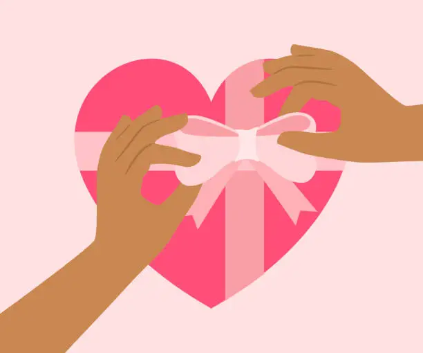 Vector illustration of Valentine's day concept with a person packing a gift box