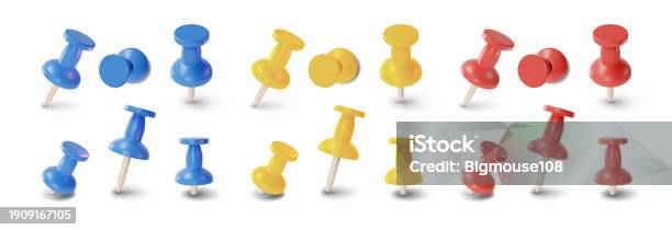 Pin Diffrent Color 3d Different Color Push Pins Set Different Angles Cartoon Style Vector ...