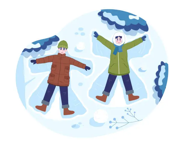 Vector illustration of Children playing in the snow together