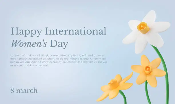 Vector illustration of Women's Day banner template with daffodil flowers.