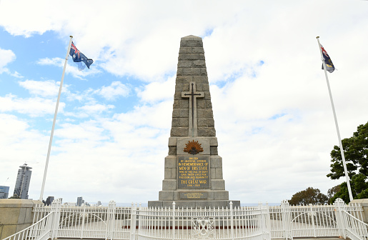 Hong Kong - July 26, 2021 : The Cenotaph is a war memorial constructed in 1923 located in Central, Hong Kong. Initially built to commemorate the dead of the First World War, inscribed with the words \