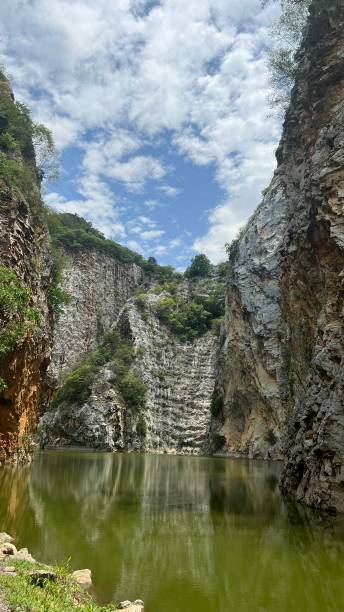 beautiful hidden spot at khao ngu stone park, ratchaburi, thailand. - canyon rock mountain cliff ストックフォトと画像