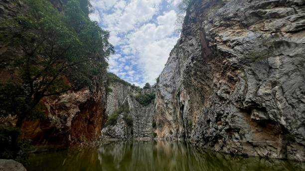 beautiful hidden spot at khao ngu stone park, ratchaburi, thailand. - canyon rock mountain cliff ストックフォトと画像