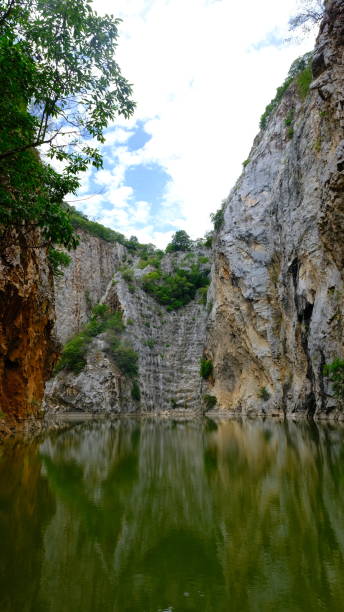 beautiful hidden spot at khao ngu stone park, ratchaburi, thailand. - canyon rock mountain cliff ストックフォトと画像