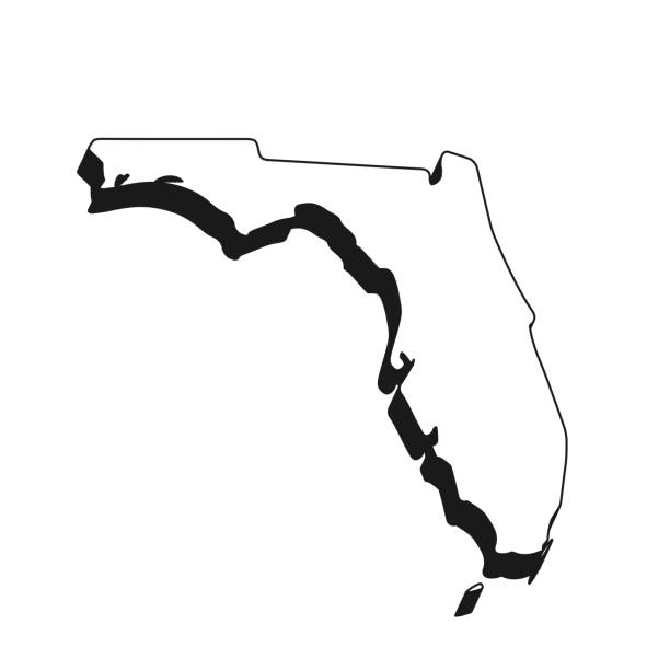 Florida map with black outline and shadow on white background Map of Florida isolated on a blank background with a black outline and shadow. Vector Illustration (EPS file, well layered and grouped). Easy to edit, manipulate, resize or colorize. Vector and Jpeg file of different sizes. jacksonville symbol stock illustrations