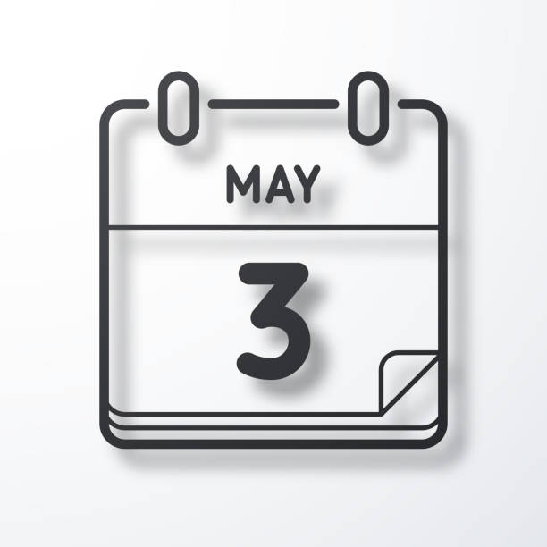 ilustraciones, imágenes clip art, dibujos animados e iconos de stock de 3 de mayo. icono de línea con sombra sobre fondo blanco - may calendar month three dimensional shape