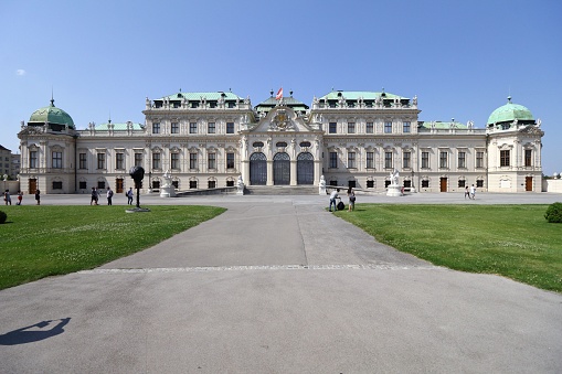 Vienna, Austria – August 17, 2017: A scenic view of the Upper palace of the Belvedere, Vienna, Austria
