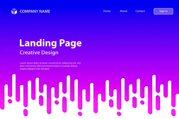 Vector illustration of Landing page Template - Abstract Rounded Lines - Halftone Transition - Purple Seamless Background