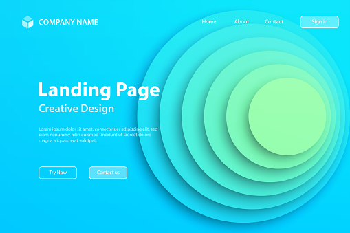 Landing page template for your website. Modern and trendy abstract background circles and beautiful color gradient in a paper cut style. This illustration can be used for your design, with space for your text (colors used: Green, Turquoise, Blue). Vector Illustration (EPS file, well layered and grouped), wide format (3:2). Easy to edit, manipulate, resize or colorize. Vector and Jpeg file of different sizes.