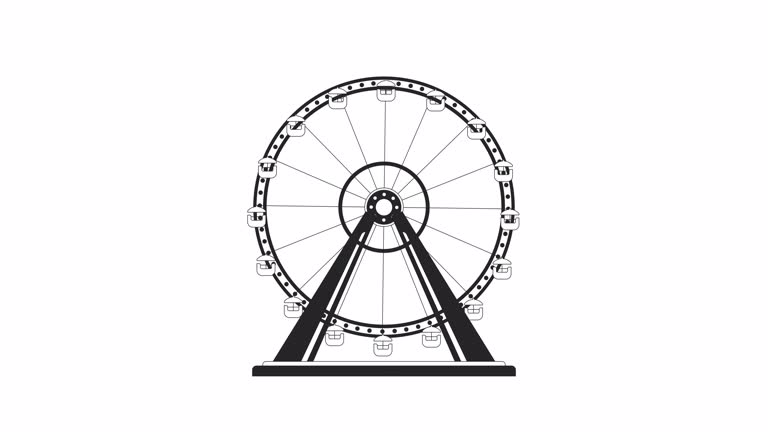 Fairground ferris wheel ride bw outline 2D object animation