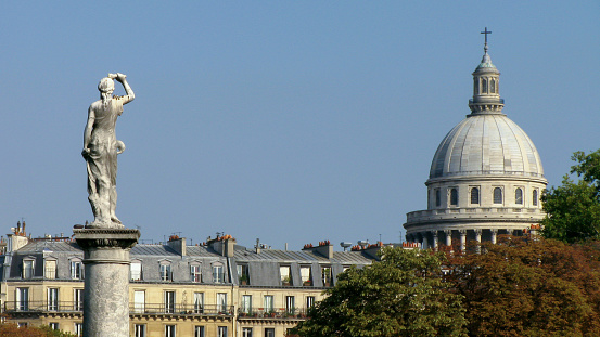 Paris, France 09-27-2009 Paris Pantheon capitol dome with statue of Venus at Luxembourg Gardens in Paris, France.