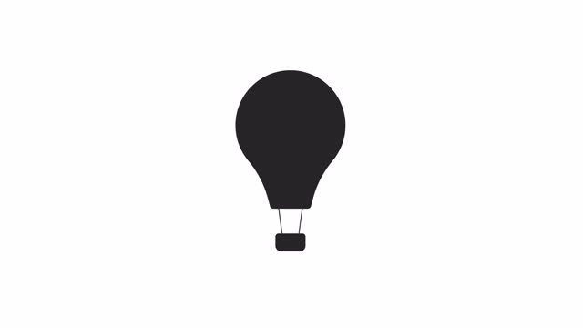 Floating hot air balloon bw outline 2D object animation
