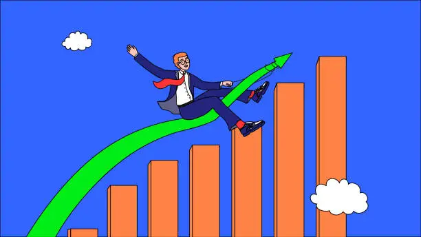 Vector illustration of The elegant man flies high with his successful business and financial growth