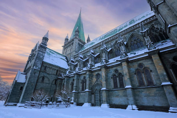 Winter in Trondheim, view of the cathedral Nidarosdomen