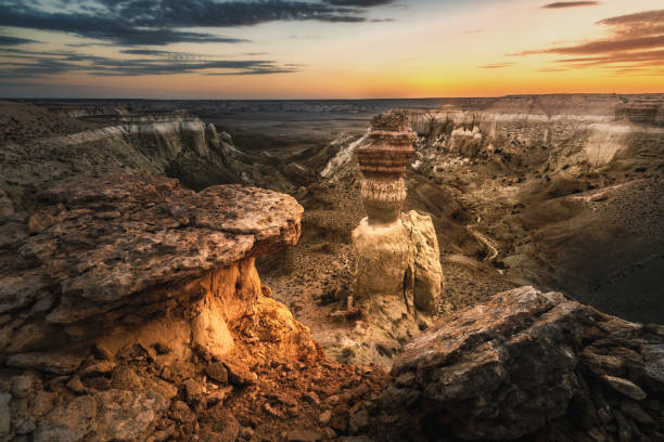 Sunset view of Devil's Finger, Mangistau, Kazakhstan