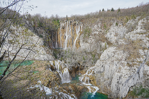 Waterfall in the fall with leaves changing