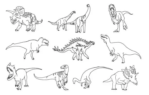Vector illustration of dinosaur coloring set for children