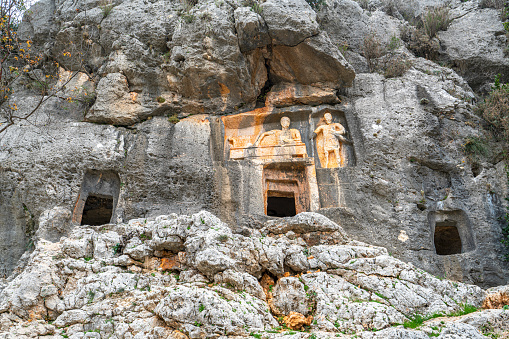 The amazing views from The Çanakçı Rock Tombs, which are a group of rock-carved tombs in Mersin Province, Turkey, right beside Kanlıdivane.