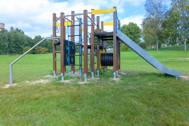istock Brand new kids playground on meadow 1909495113