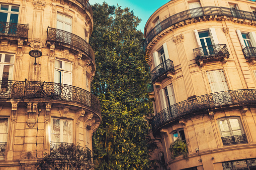 Architecture near the centre of the city of Montpellier, southern France. Baron Haussmann 1809-1891, famous for his designs in Paris, also showed his trademark style in Montpellier.