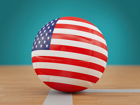 Volleyball Ball Covered American Flag. 3D Render