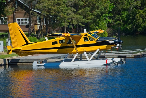 Seaplane parked at docks