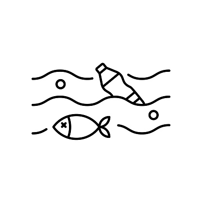 Marine Pollution Line Icon with Editable Stroke. The Icon is suitable for web design, mobile apps, UI, UX, and GUI design.