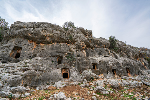 The amazing views from The Çanakçı Rock Tombs, which are a group of rock-carved tombs in Mersin Province, Turkey, right beside Kanlıdivane.