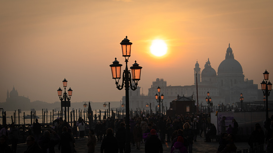 Sunset in Venice during the holiday with a view on basilica