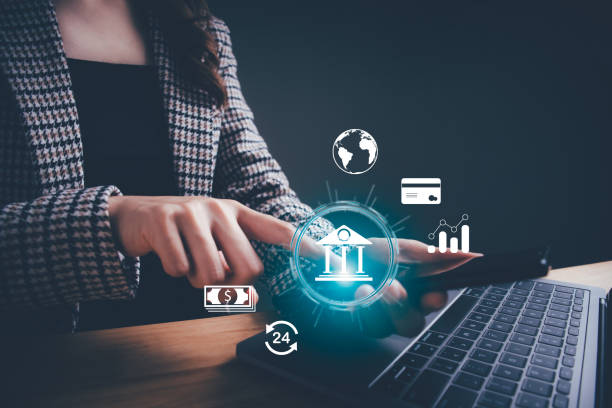 istock Woman using smartphone with icon online banking and network connection, online payments, shopping and digital technology on virtual screen, global business, Technology and business finance concept. 1909555471
