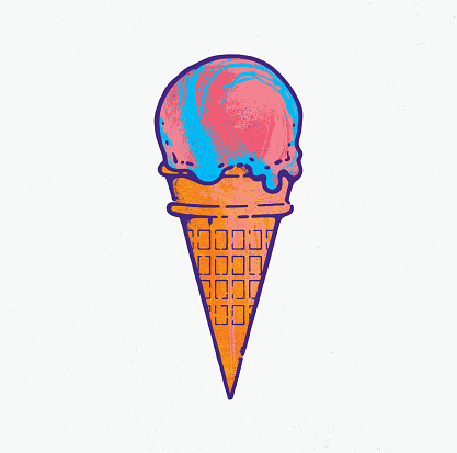 Ice cream cone in classic pop art silk screen painting style