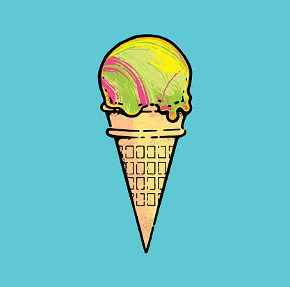 Ice cream cone in classic pop art silk screen painting style