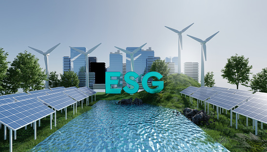 Clean energy ESG business, future environmental conservation and sustainable, 3d rendering