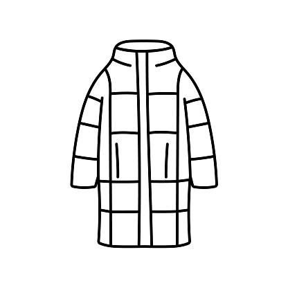 Winter jacket  flat element. Winter clothes. Vector isolated sign. Digital illustration for web page, mobile app, promo.