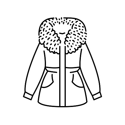 Winter jacket  flat element. Winter clothes. Vector isolated sign. Digital illustration for web page, mobile app, promo.