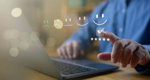 istock Customer Experience Concept, Best Excellent Services Rating for Satisfaction present by Hand of Client Showing excellent rating Five Star. Review, feedback, good, the best of product and service 1909627240