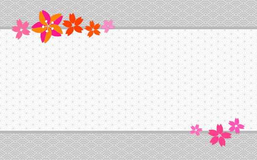 Cherry Blossoms and Japanese Patterns - Asian Frame Background - copy space