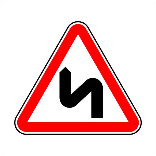 Vector illustration of Road sign Double bend, first to the left.