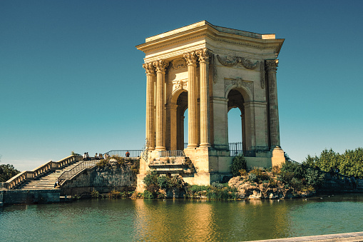The Aqueduct Saint=Clement on the west end of the promenade du Peyrou at Montpellier, France. Built before the French Revolution is is used to supply the city fountains.