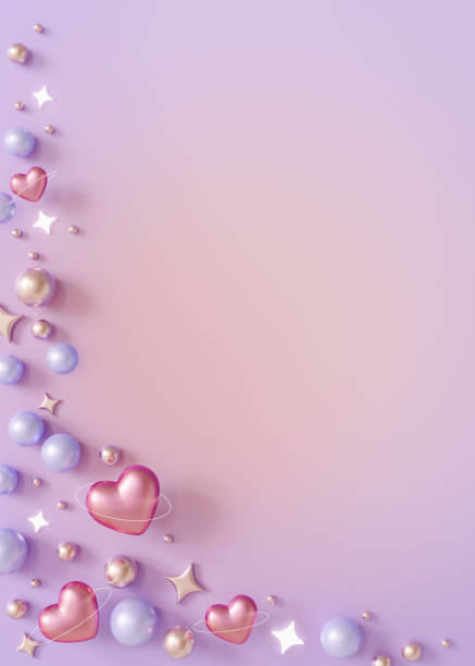 istock Violet background with shiny hearts, glowing stars and copy space. Valentine's Day, Woman's, Mothers Day backdrop. Empty space for text. Postcard, greeting card design. Y2k Valentine gradient. 3D. 1909689191