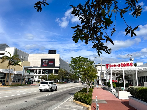 Miami, Florida, USA - January 3, 2024: Intersection between Alton Road and 16th Street at world famous Miami Beach, South Beach, Florida, United States of America, USA in a sunny winter day.