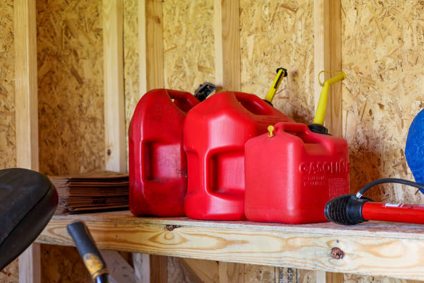 istock Gasoline canisters on a shelf in a shed 1909716117