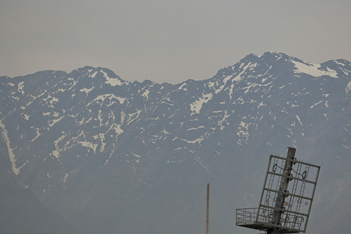 View of the Andes mountain range in spring in the city of Santiago de Chile