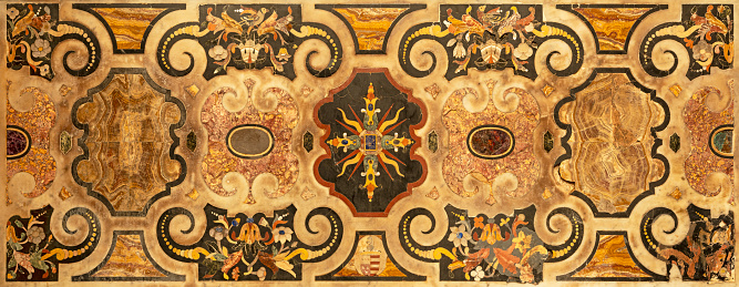Naples - The stone mosaic (pietra dura)  on the side altar of church Basilica santuario di Santa Maria del Carmine Maggiore.